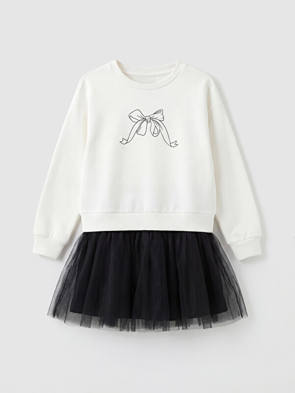 LCW Kids Crew Neck Printed Long Sleeve Girls' Dress