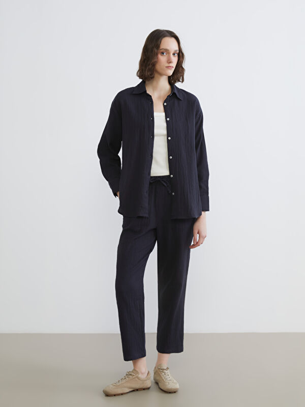 XSIDE Pantalon en Mousseline Texturée à Taille Élastiquée pour Femmes