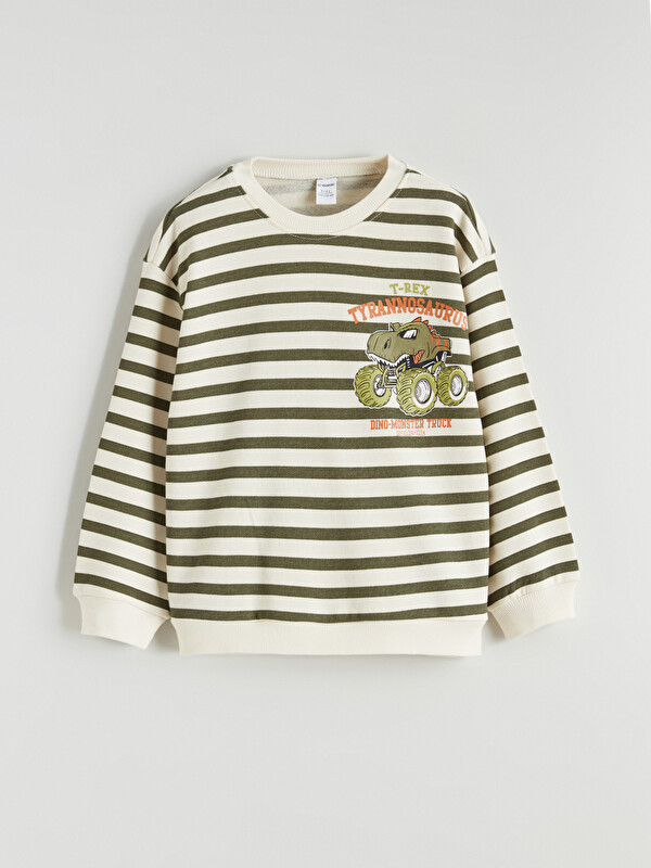 LCW Kids Bisiklet Yaka Çizgili Erkek Çocuk Sweatshirt