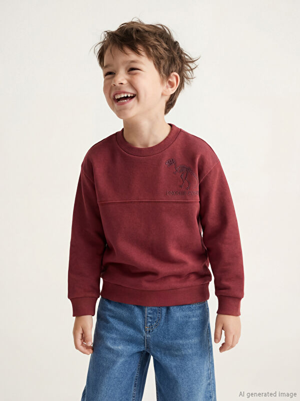 LCW Kids Bisiklet Yaka Baskılı Erkek Çocuk Kalın Sweatshirt
