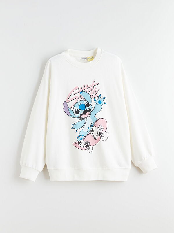 LCW Kids Crew Neck Stitch Printed Girls' Sweatshirt