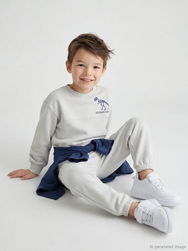 LCW Kids Dinozor Baskılı Erkek Çocuk Sweatshirt ve Eşofman Altı