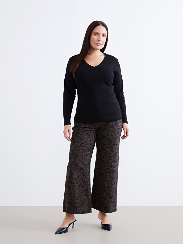LCW Modest Leopar Desenli Wideleg Kadın Jean Pantolon
