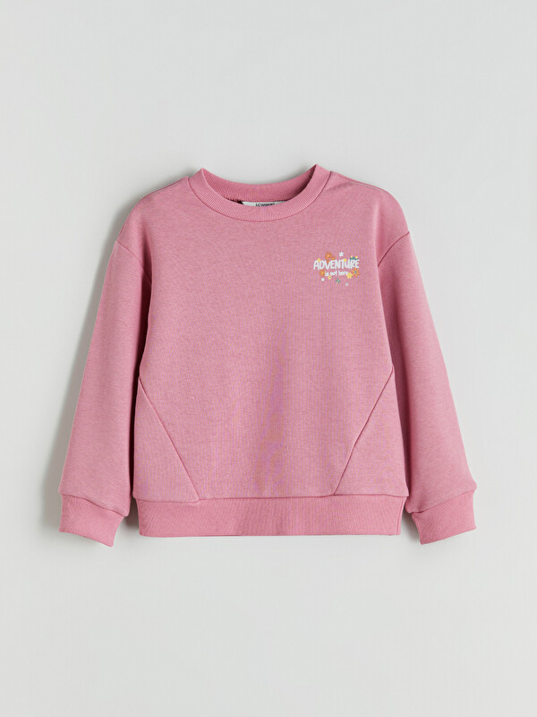 LCW ECO Bisiklet Yaka Baskılı Uzun Kollu Kız Çocuk Sweatshirt