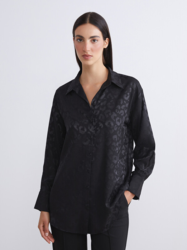 LCW Modest Leopar Desenli Saten Kadın Gömlek Tunik