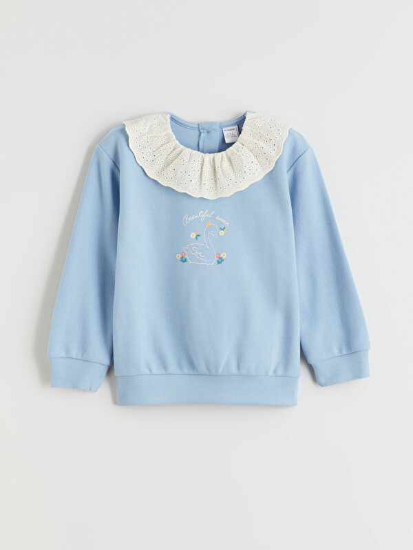 LCW Kids Bisiklet Yaka Çiçekli Kız Çocuk Sweatshirt