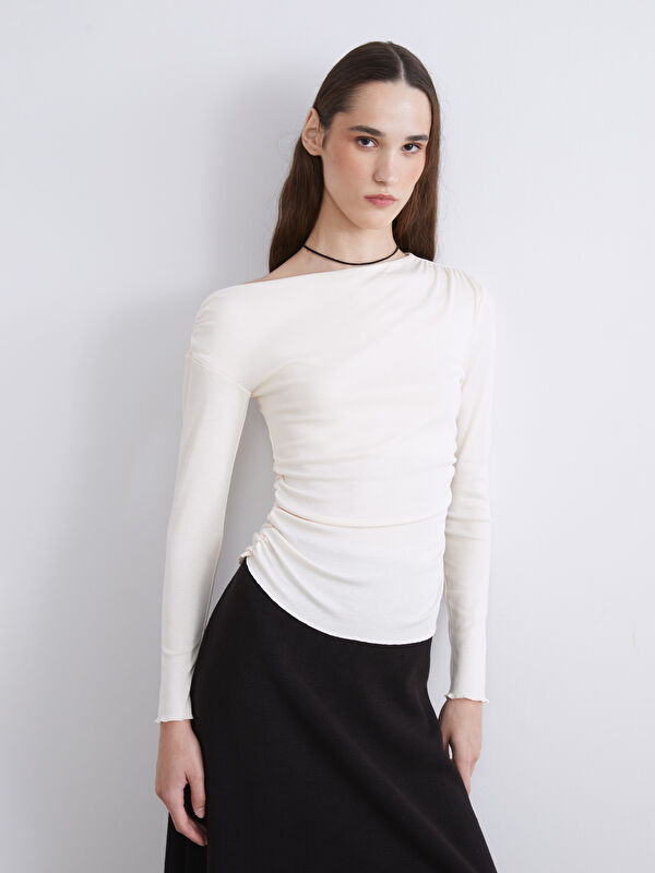 LCW Vision Schulterfreier Ausschnitt Raffung Bluse