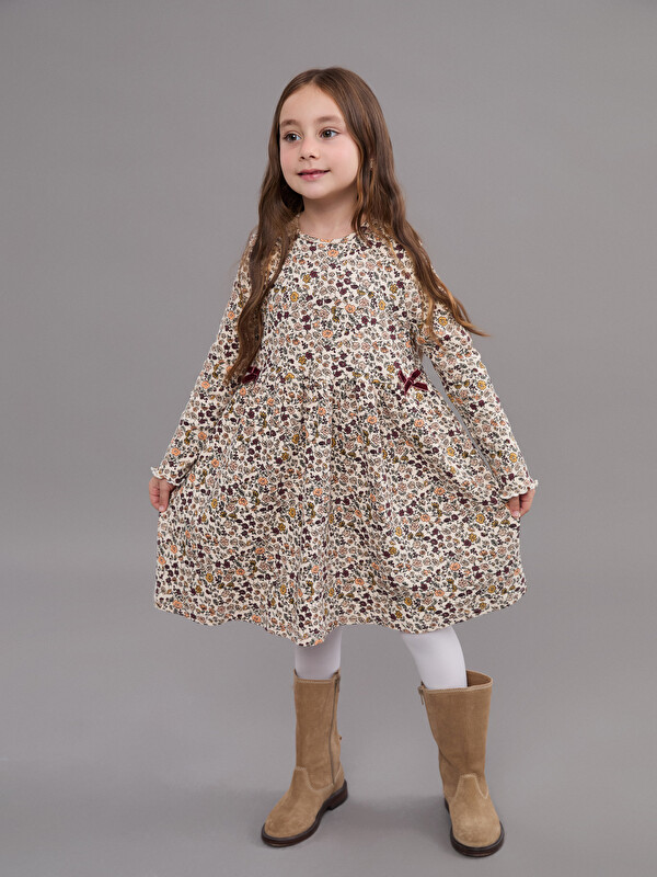 LCW Kids Bisiklet Yaka Çiçekli Kız Çocuk Elbise