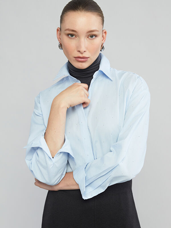LCWAIKIKI Classic Loose Fit Rhinestone Embellished Women's Shirt