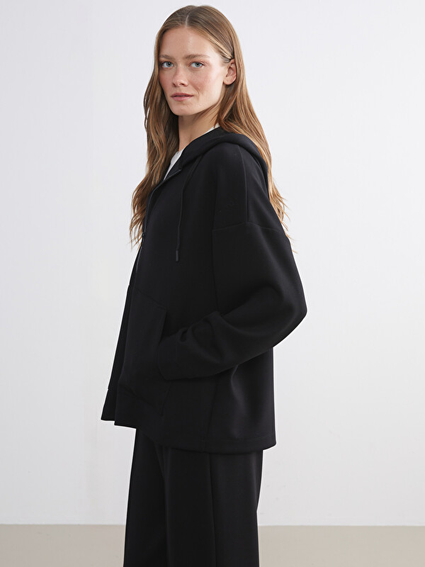 LCW Comfort Kapüşonlu Oversize Kadın Fermuarlı Sweatshirt