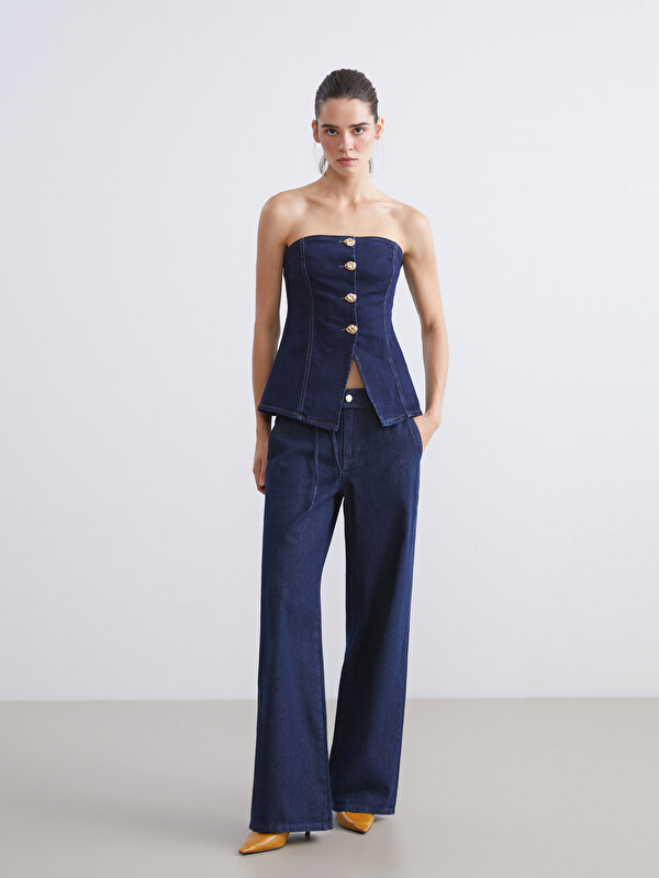 LCW Jeans Beli Kemerli Wideleg Kadın Jean Pantolon