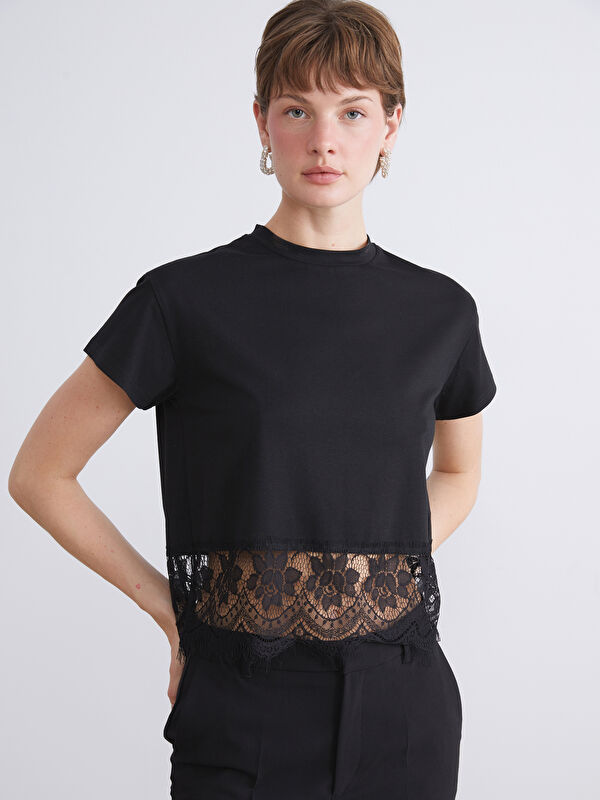 LCW Comfort Rundhalsausschnitt Spitzenbluse