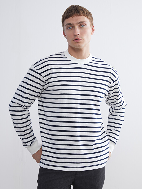LCW Vision Çizgili Uzun Kollu Erkek Sweatshirt