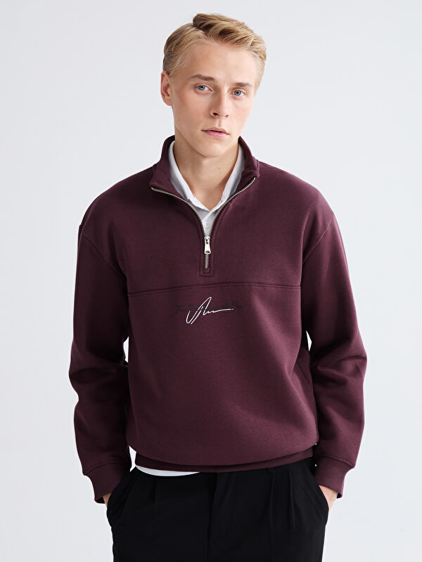 LCW Vision Dik Yaka Baskılı Erkek Kalın Sweatshirt