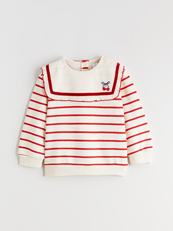 LCW Kids Bebe Yaka Çizgili Kız Çocuk Sweatshirt
