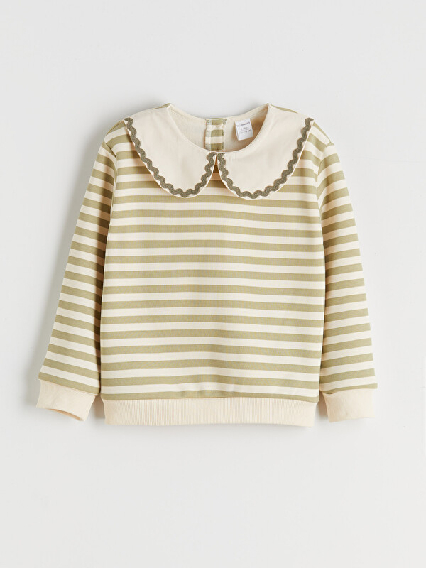LCW Kids Bebe Yaka Çizgili Kız Çocuk Sweatshirt