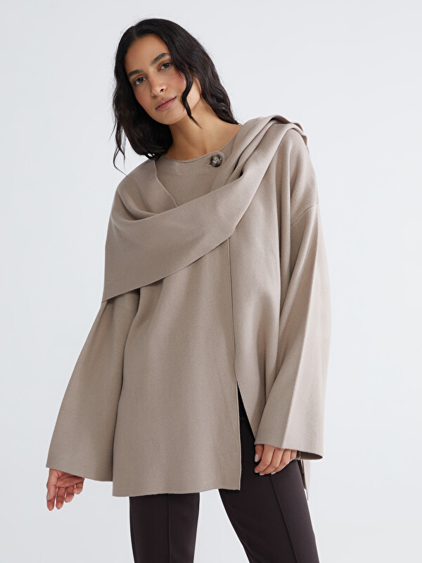 LCW Modest Atkı Detaylı Oversize Kadın Triko Kazak