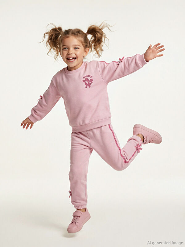 LCW Kids Fiyonklu Kız Çocuk Kalın Sweatshirt ve Eşofman Altı