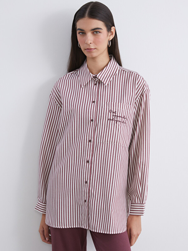 LCW Modest Çizgili Oversize Poplin Kadın Gömlek Tunik