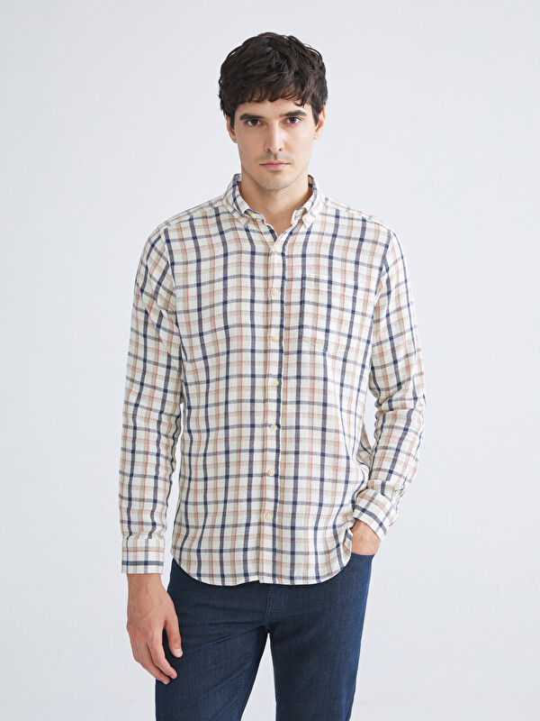 LCWAIKIKI Classic Regular Fit Uzun Kollu Ekose Armürlü Erkek Gömlek