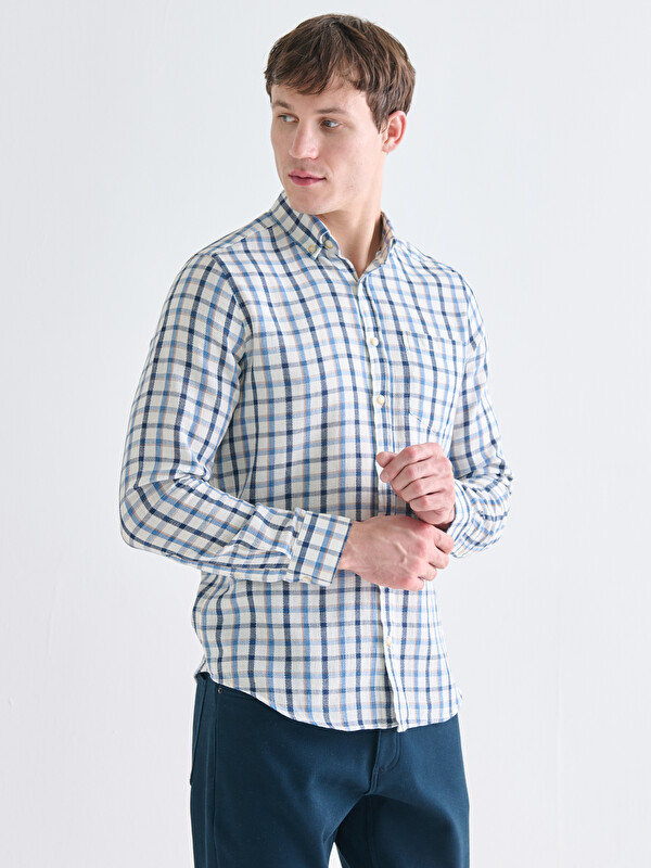 LCWAIKIKI Classic Regular Fit Uzun Kollu Ekose Armürlü Erkek Gömlek