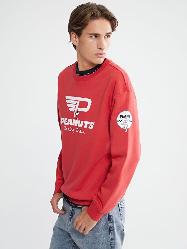 XSIDE Kırmızı Bisiklet Yaka Snoopy Baskılı Erkek Sweatshirt