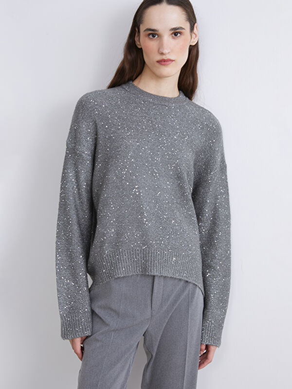 LCW Modest Crew Neck Embellished Women's Knitwear Sweater