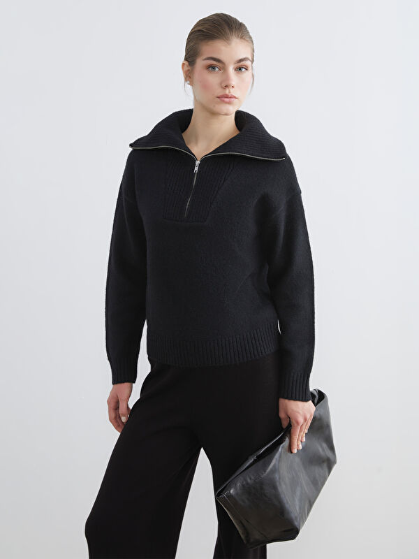 LCW Modest Zippered Polo Neck Women's Knit Sweater