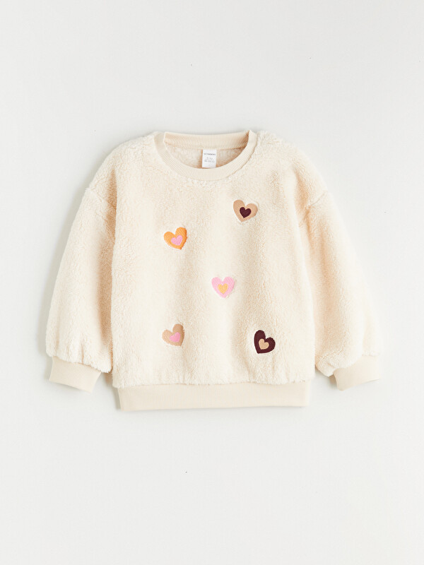 LCW Kids Bisiklet Yaka Nakışlı Kız Çocuk Sweatshirt