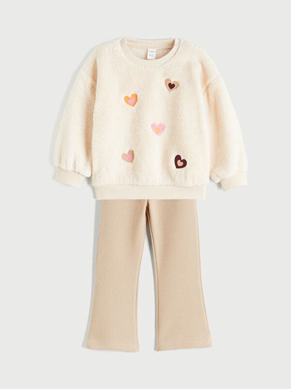 LCW Kids Crew Neck Girls' Sweatshirt and Leggings Pants 2 Pack