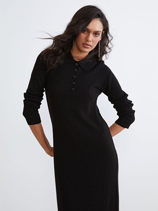 LCW Vision Polo Neck Ribbed Knitwear Dress