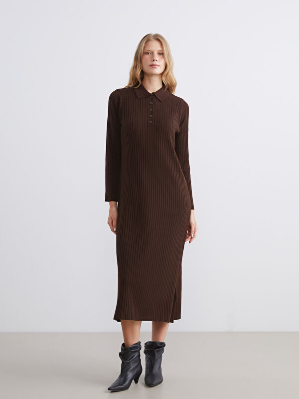 LCW Vision Polo Yaka Fitilli Triko Elbise