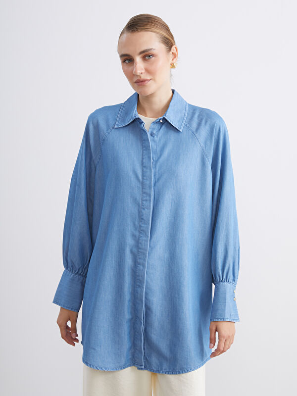 LCW Modest Женская джинсовая туника с отложным воротником