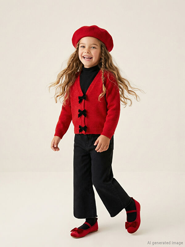 LCW Kids V Yaka Kız Çocuk Triko Hırka