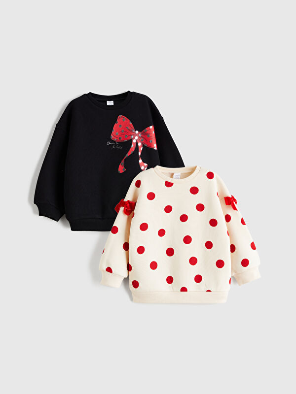 LCW Kids Bisiklet Yaka Baskılı Kız Çocuk Sweatshirt 2'li
