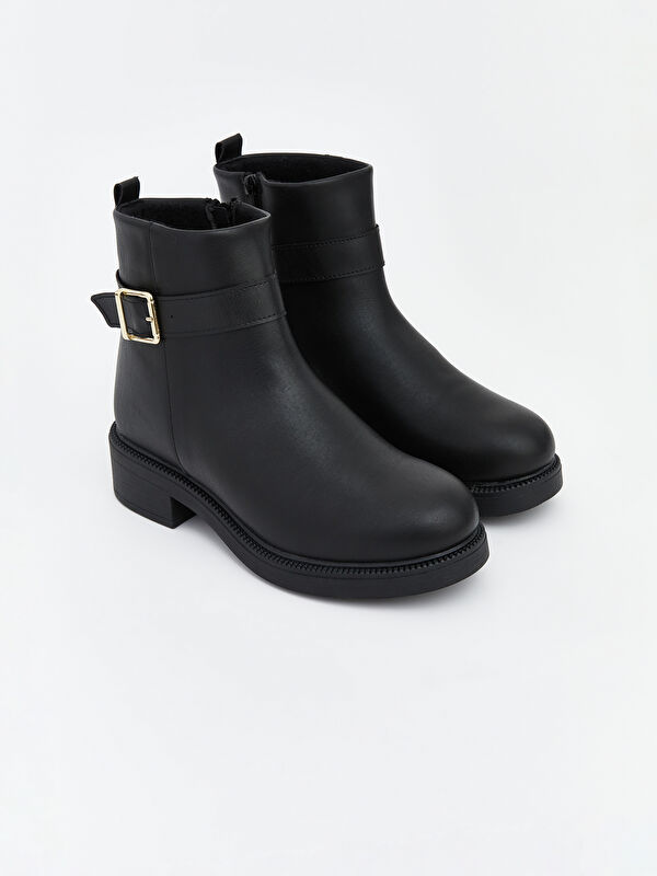 Deri Görünümlü Kadın Topuklu Bot - Görsel 2