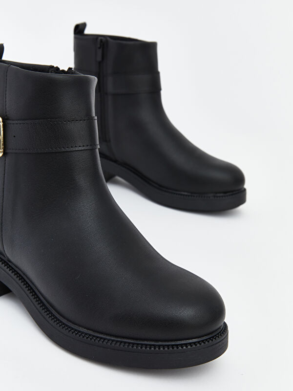 Deri Görünümlü Kadın Topuklu Bot - Görsel 4