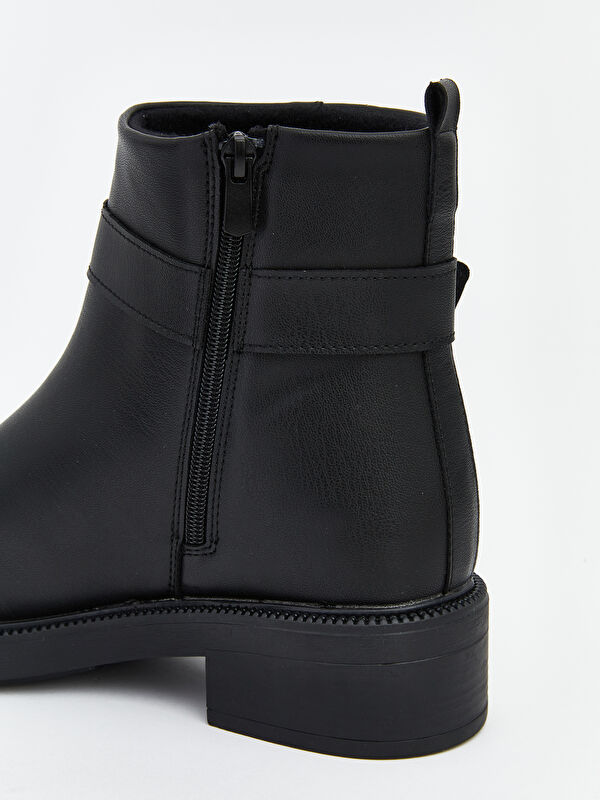 Deri Görünümlü Kadın Topuklu Bot - Görsel 6