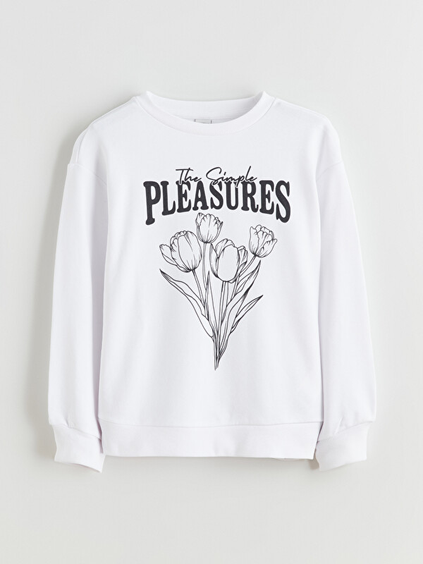 LCW Kids Crew Neck Printed Girls' Sweatshirt