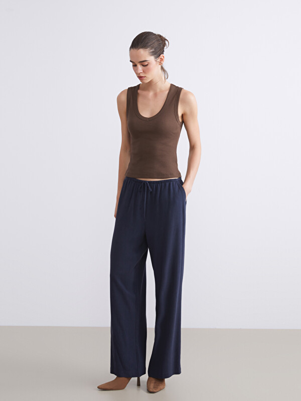 LCW Vision Women's Elastic Waist Linen Blend Trousers