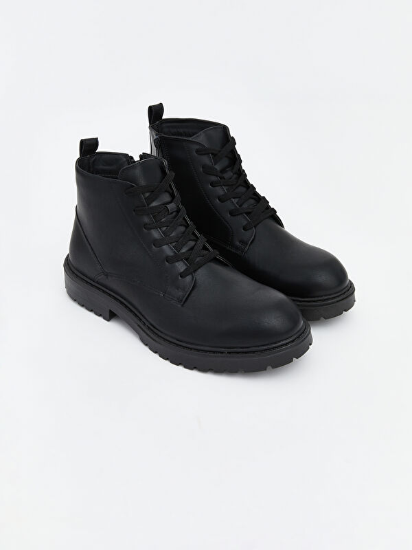 Bağcık ve Fermuarlı Deri Görünümlü Erkek Bot - Görsel 2