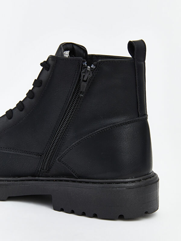 Bağcık ve Fermuarlı Deri Görünümlü Erkek Bot - Görsel 6