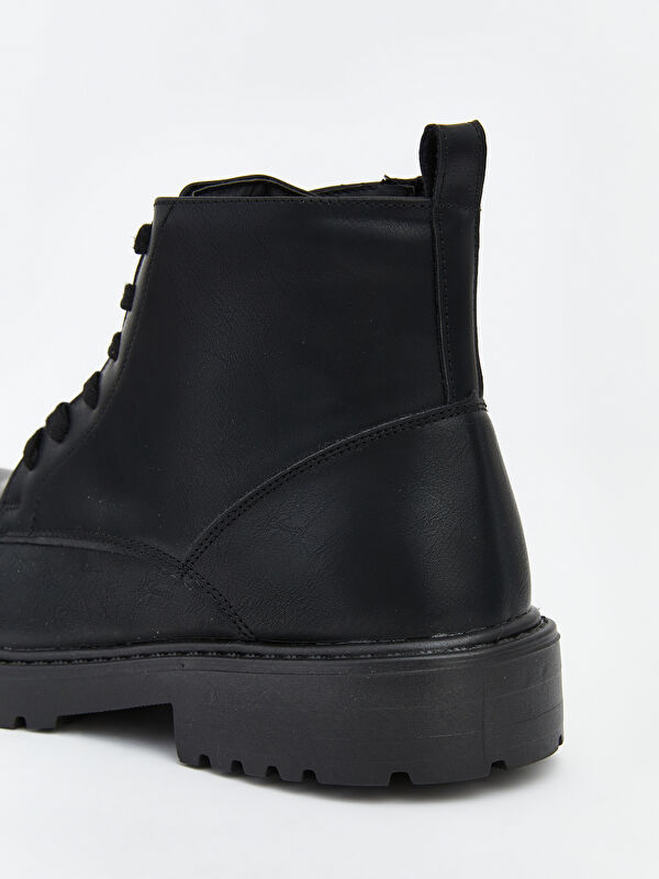 Bağcık ve Fermuarlı Deri Görünümlü Erkek Bot - Görsel 7