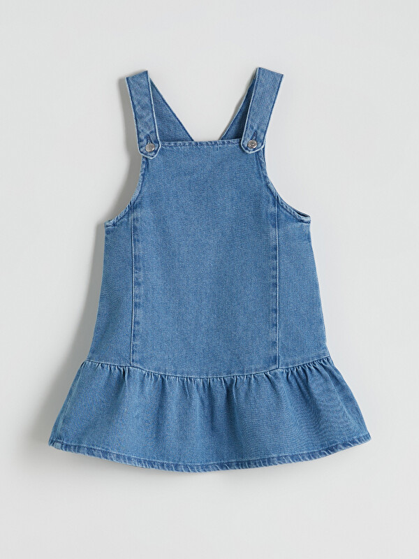LCW Kids Kare Yaka Kız Çocuk Jean Salopet Elbise