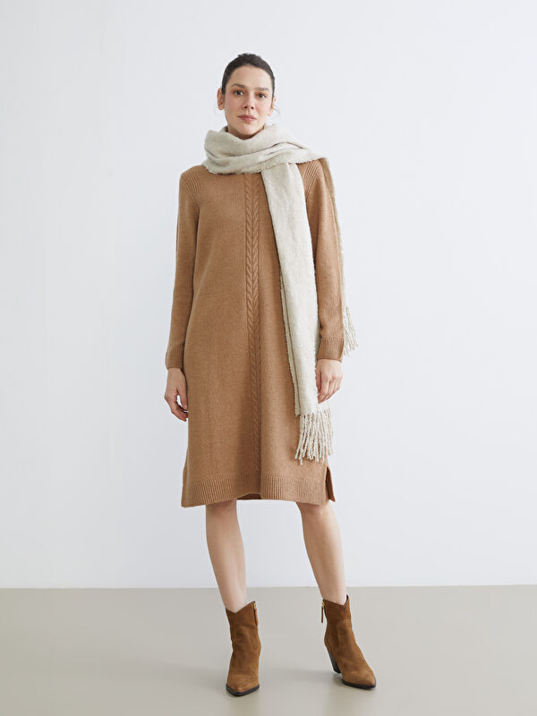 LCW Grace Crew Neck Self Patterned Knitwear Dress