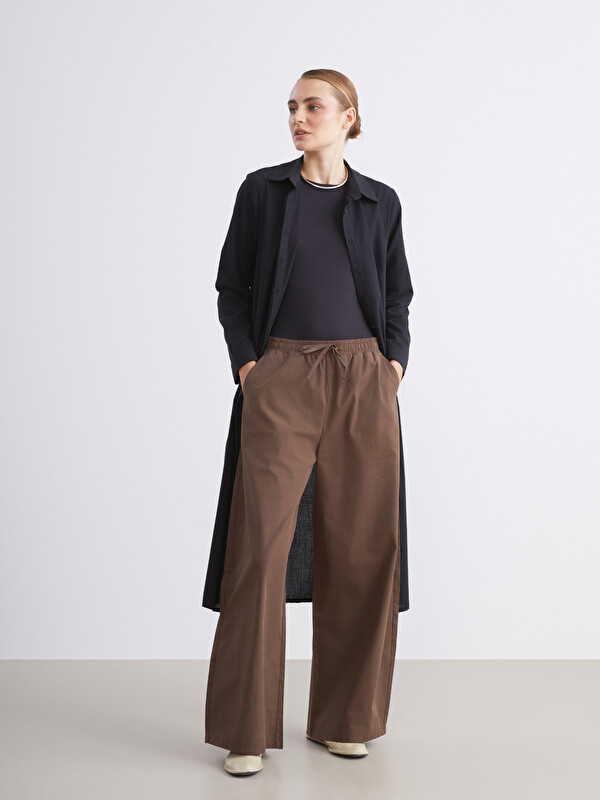 LCW Modest Pantalon à Taille Élastiquée à Jambe Large pour Femmes