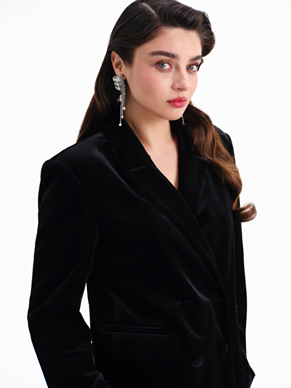 LCW Modest Kruvaze Yaka Kadın Kadife Blazer Ceket