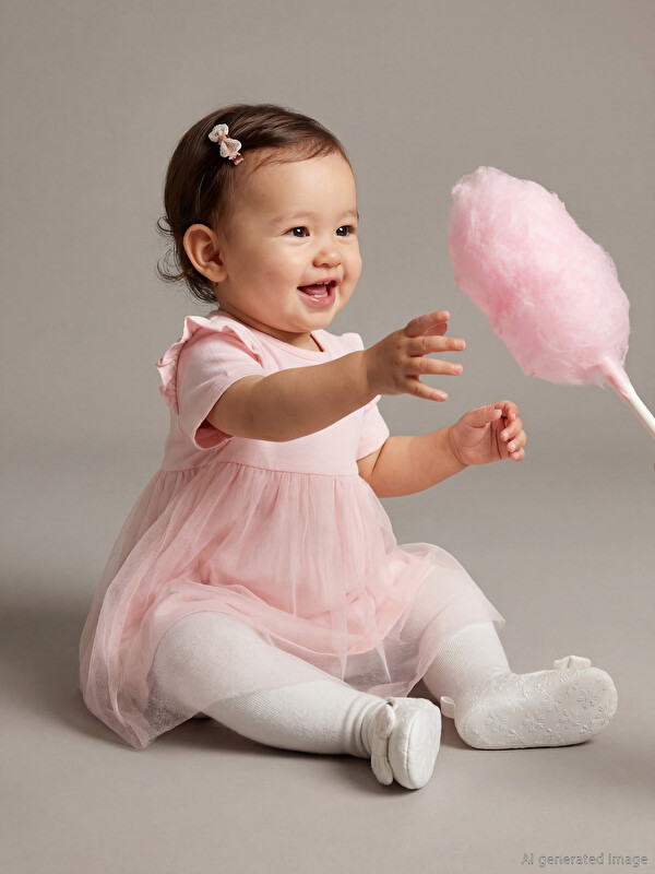 LCW baby Bisiklet Yaka Kız Bebek Tütü Elbise