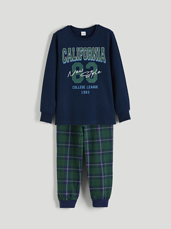 LCW Kids Bisiklet Yaka California Baskılı Erkek Çocuk Pijama Takım