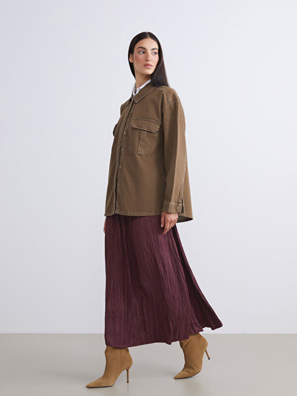 LCW Modest Beli Lastikli Saten Pileli Etek